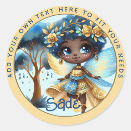 African Fairy Birthday Teal Gold Pink Princess Runder Aufkleber