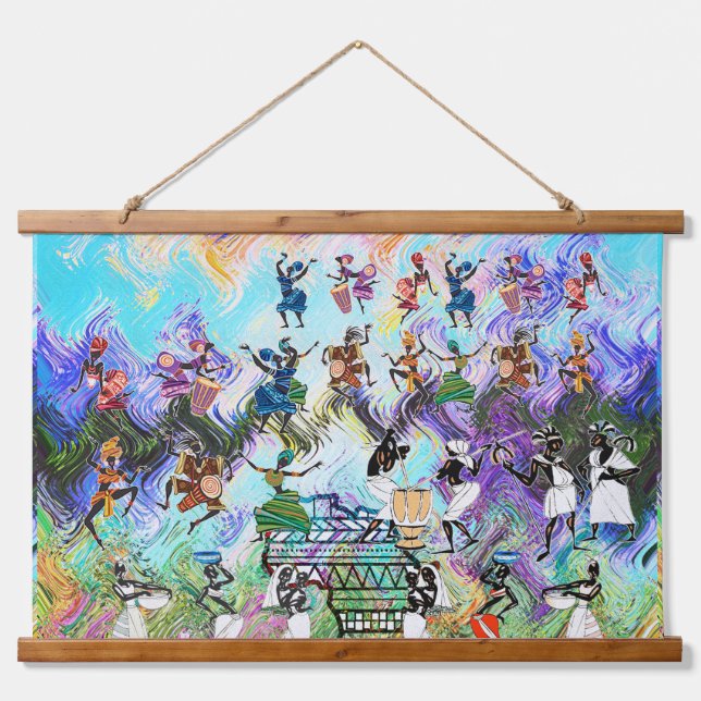 African Feast: Rhythms of Africa Wandteppich Mit Holzrahmen (Vorne)