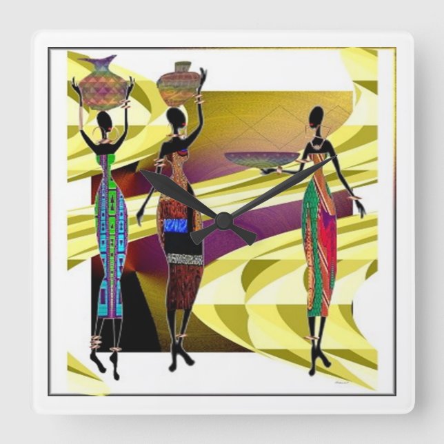 African Festiva Quadratische Wanduhr (Vorderseite)