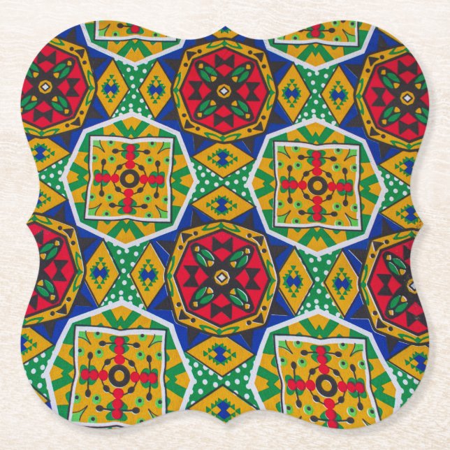 African Geometric Mosaic Ankole Style Textile Prin Untersetzer (Vorderseite)
