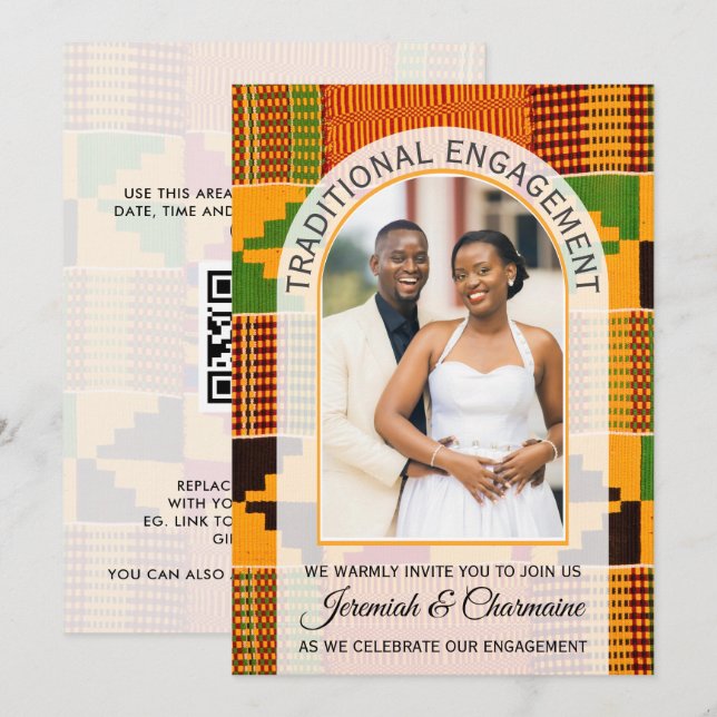 African Ghana Kente TRADITIONAL ENGAGEMENT  Einladung (Vorne/Hinten)