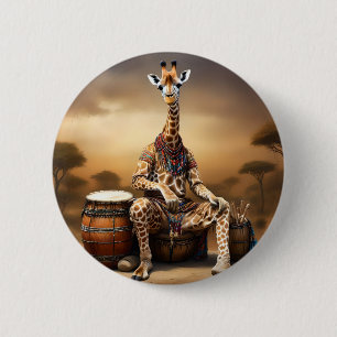 African Giraffe Bongo Drum Player, Button
