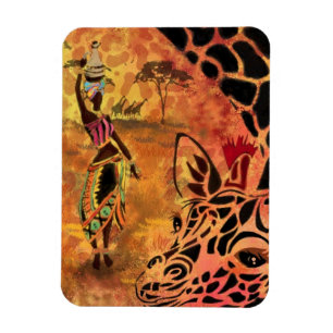 African Girl and Giraffe - Friends - Art Zeichn - Magnet