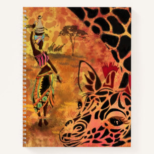 African Girl and Giraffe - Friends - Art Zeichn - Notizbuch