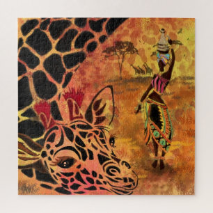 African Girl and Giraffe - Friends - Art Zeichn - Puzzle