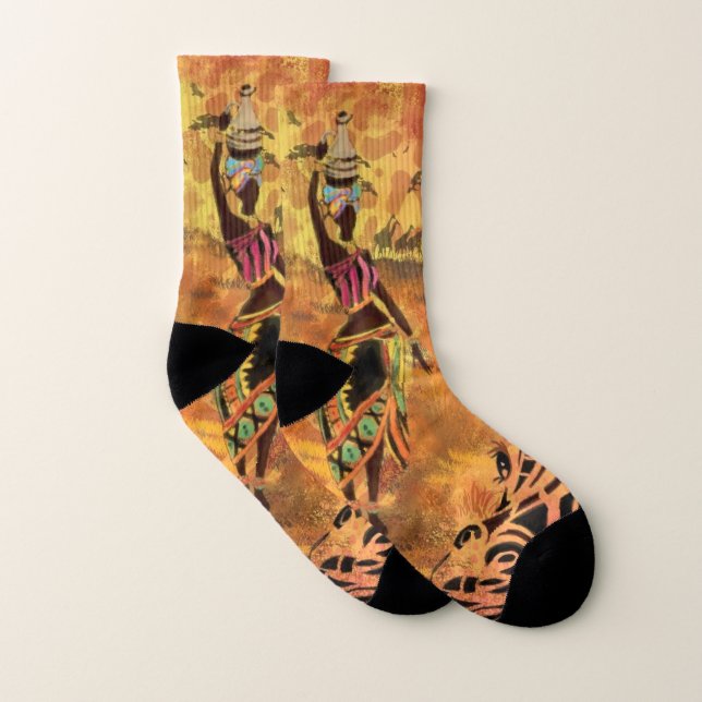 African Girl and Giraffe - Friends - Art Zeichn - Socken (Paar)