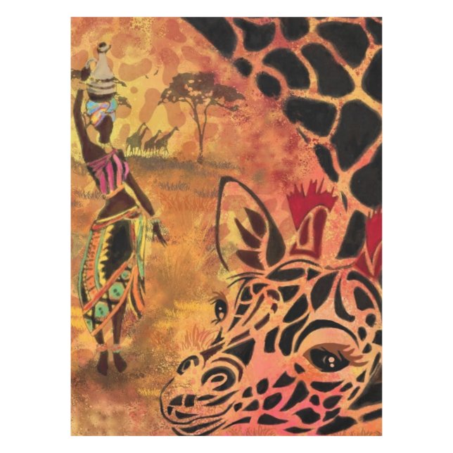 African Girl and Giraffe - Friends - Art Zeichn - Tischdecke (Vorderseite)