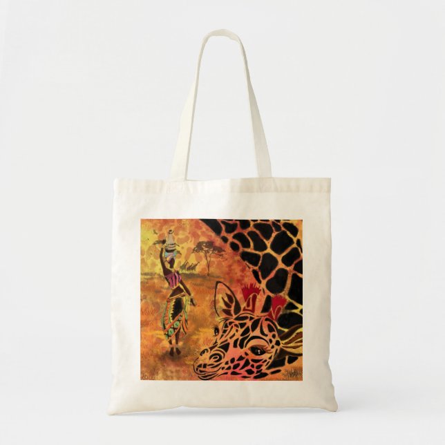African Girl and Giraffe - Friends - Art Zeichn - Tragetasche (Vorne)