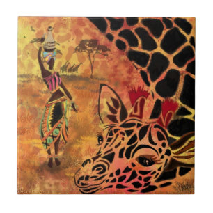 African Girl and Giraffe - Friends - Kunst Zeichne Fliese