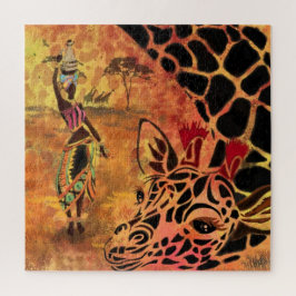 African Girl and Giraffe - Friends - Kunst Zeichne Puzzle
