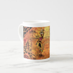 African Girl and Giraffe Friends Mug Prozellantasse