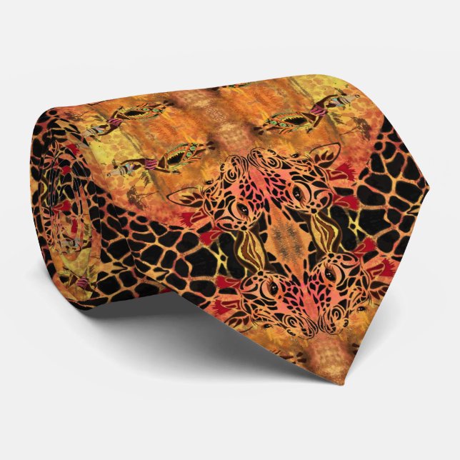African Girl and Giraffe Friends Neck Tie Painting Krawatte (Gerollt)