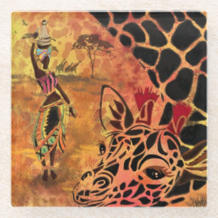 African Girl and Giraffe Glass Untersetzer