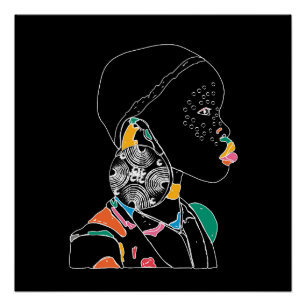 African Girl Line Art Colorful Poster