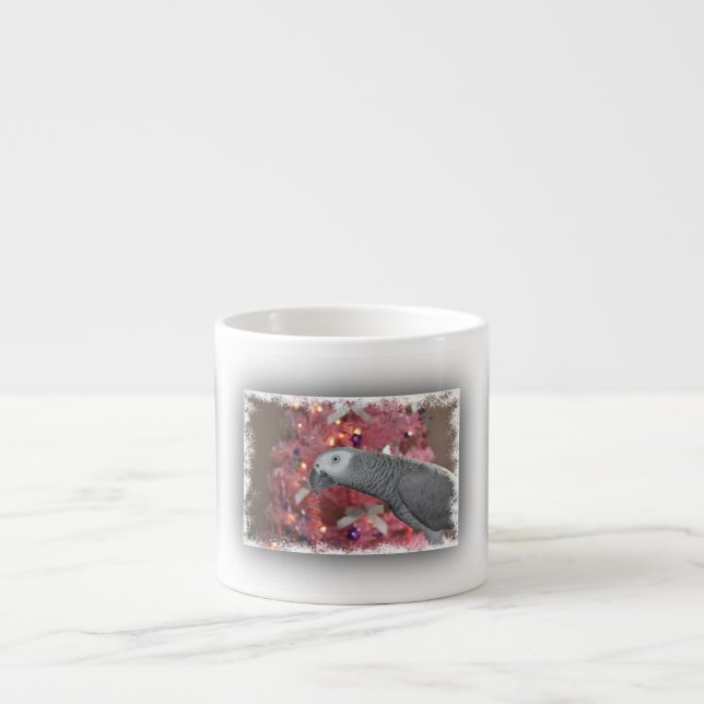 African Gray Parrot and Icy Pink Christmas Tree Espressotasse (Vorderseite)