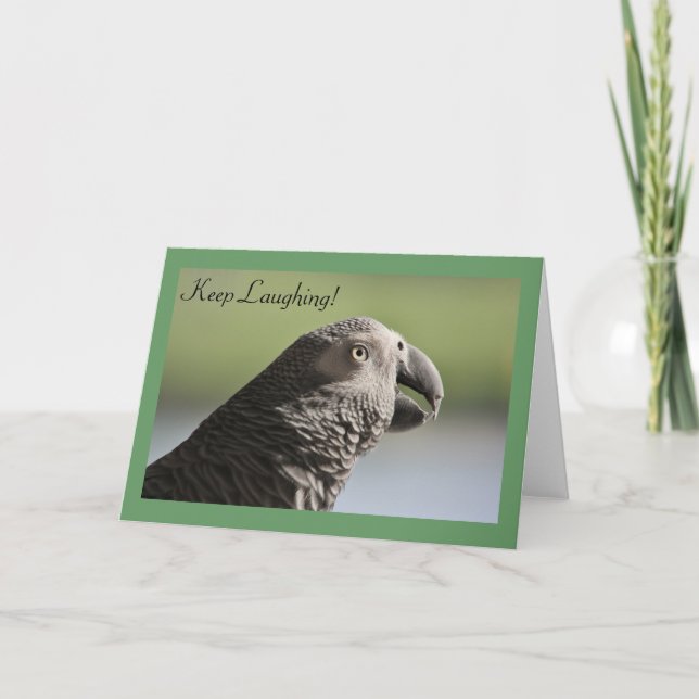 African Gray Parrot "Behalt Laghing" Grußkarte Karte (Vorderseite)