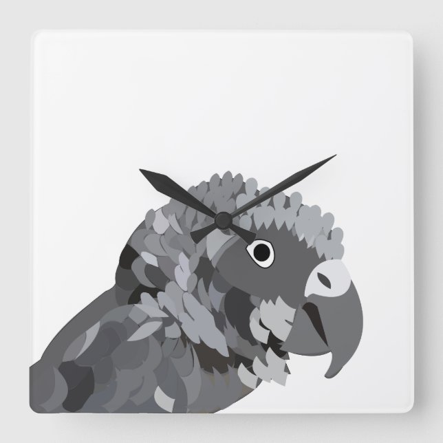 African Gray Parrot Bird Quadratische Wanduhr (Vorderseite)