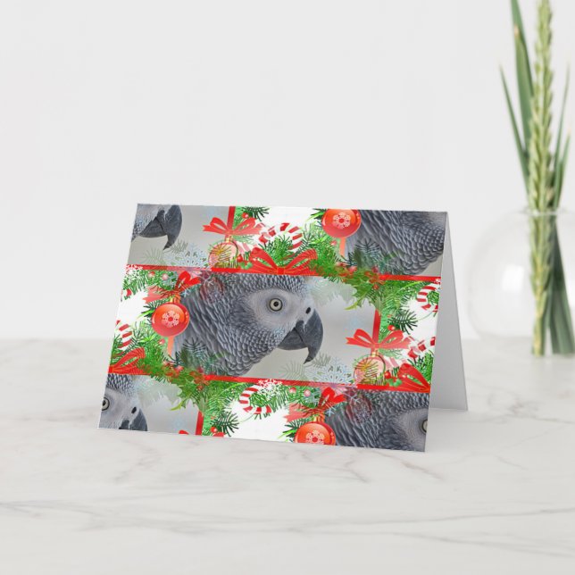 African Gray Parrot Christmas Karte (Vorderseite)