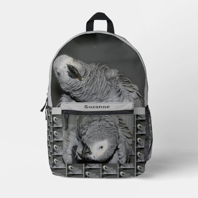African Gray Parrot Niedlich Bird Personalisiert Bedruckter Rucksack (Vorderseite)