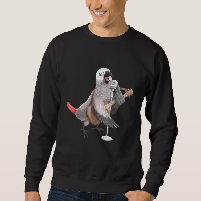 African Gray Parrot Singing Guitar Player Musician Sweatshirt (Vorderseite)