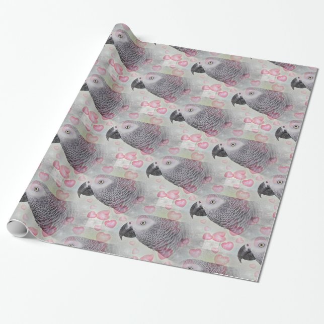 African Gray Puffy Hearts Geschenkpapier (Ungerollt)