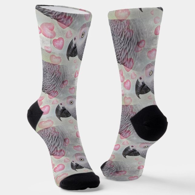 African Gray Puffy Hearts Socken (Gewinkelt)