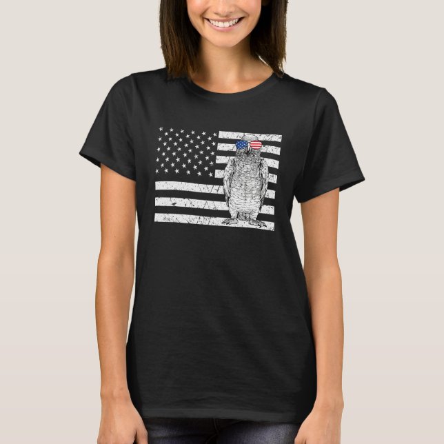 African Grey 4th of July Bird US American Flag Pat T-Shirt (Vorderseite)