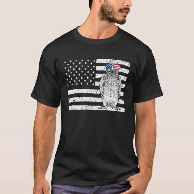 African Grey 4th of July Bird US American Flag Pat T-Shirt (Vorderseite)