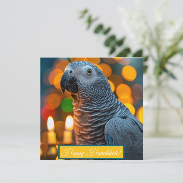 African Grey Papagei Chanukka Karte  (Stehend Vorderseite)