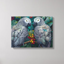 African Grey Papageien Persimmon-Beeren-Duett Leinwanddruck