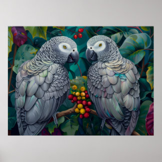 African Grey Papageien Persimmon-Beeren-Duett  Poster