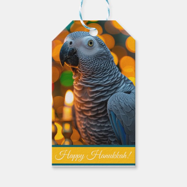 African Grey Parrot Hanukkah Card  Geschenkanhänger (Vorderseite)
