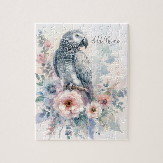 African Grey Parrot Pastel Floral  Puzzle (Vertikal)
