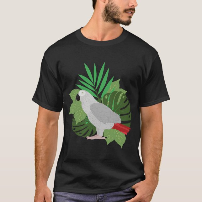 African Grey Parrot with leaves  T-Shirt (Vorderseite)
