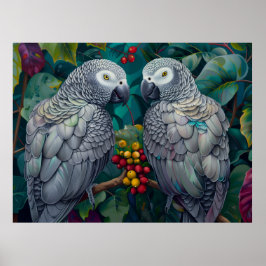 African Grey Parrots Persimmon-Berry Duet Poster