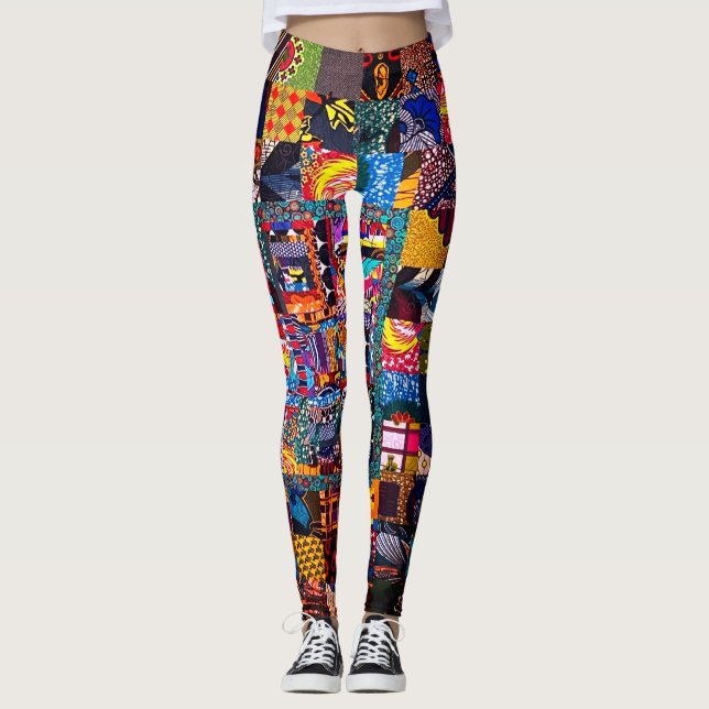 African Improv Quilt Fett-Multiprint-Leggings Leggings (Vorderseite)
