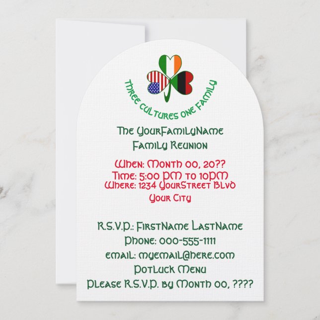 African Irish American Kleeblatt Family Wiedersehe Einladung (Vorderseite)