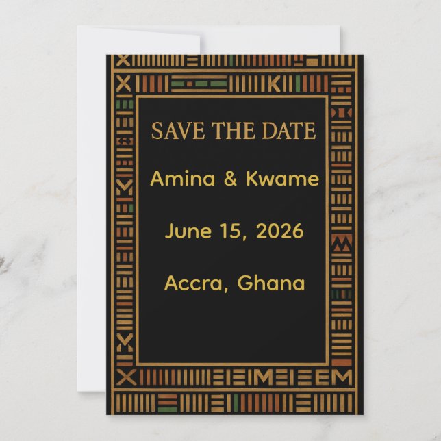 African Kente Gold Wedding speichert die Datumskar Save The Date (Vorderseite)