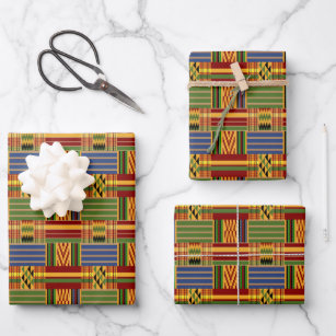 African Kente Kariert K84 Set von 3 Geschenkpapier Set