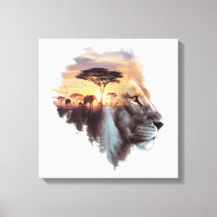 African Lion Sunset - Fusionsart für Wildtiere Leinwanddruck