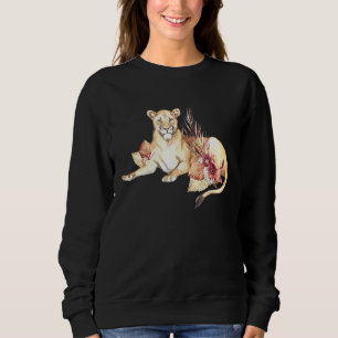 African Lioness I Savannah Wildblumen I Watercolo Sweatshirt