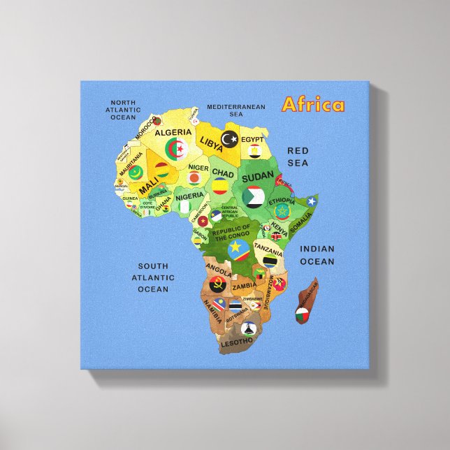 African Map with Flags Stretched Canvas Print Leinwanddruck (Vorderseite)