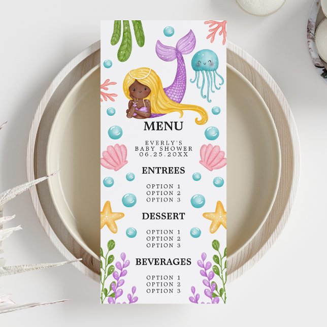 African Mermaid Ocean Baby Showmenu Menükarte (Von Creator hochgeladen)