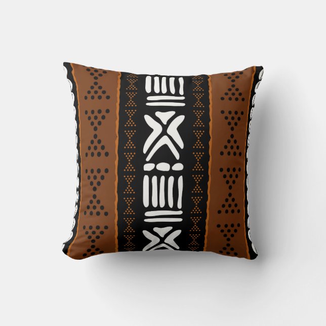 African Mudcloth Bogolan Design Throw Pillow Kissen (Vorderseite)