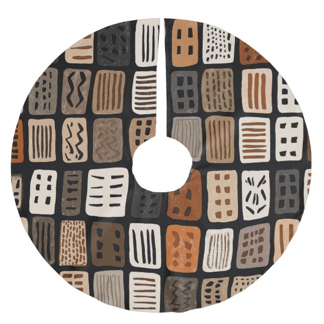 African mudcloth textile designs in a grid polyester weihnachtsbaumdecke (Vorderseite)