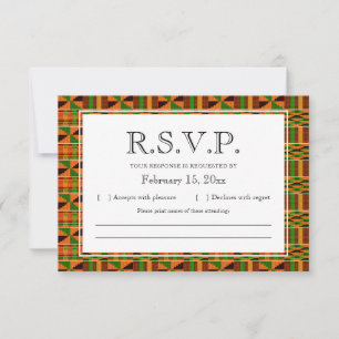 African Orange Classic Kente Cloth Mail RSVP Card Dankeskarte
