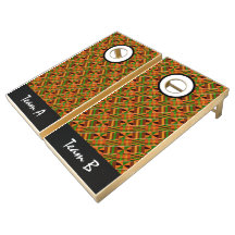African Orange Kente K47 Team Cornhole Set