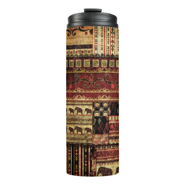 African Patchwork: Grunge Print Background Thermosbecher (Vorderseite)