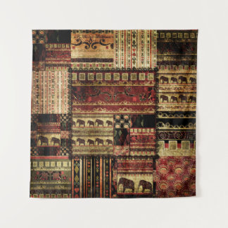 African Patchwork: Grunge Print Background Wandteppich