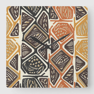 African Pattern Wall Clock Quadratische Wanduhr